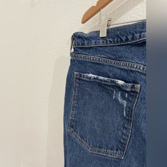 Old Navy High Rise Slouchy Straight Jean Distressed Button Fly Dark Wash - Picture 9 of 9